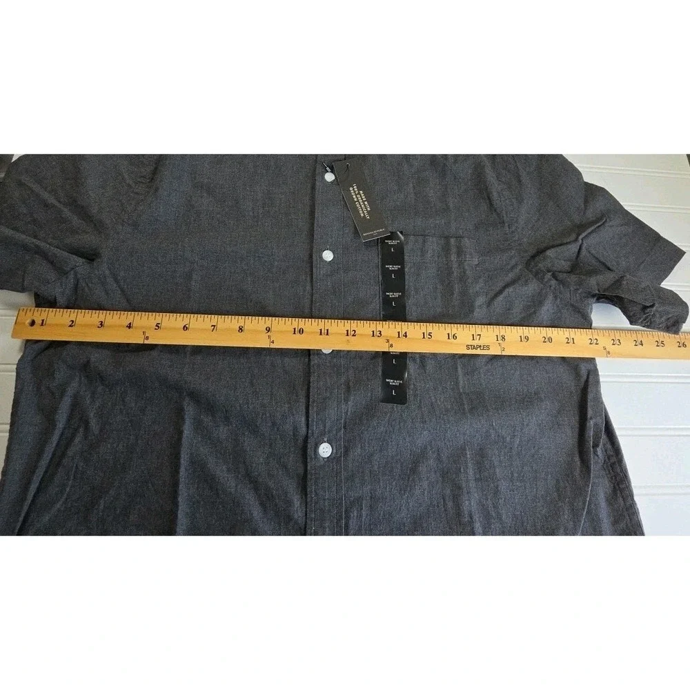 Banana Republic Shirt Mens Large L DARK GRAY SS Slim Fit Cotton Button‎ Down NWT